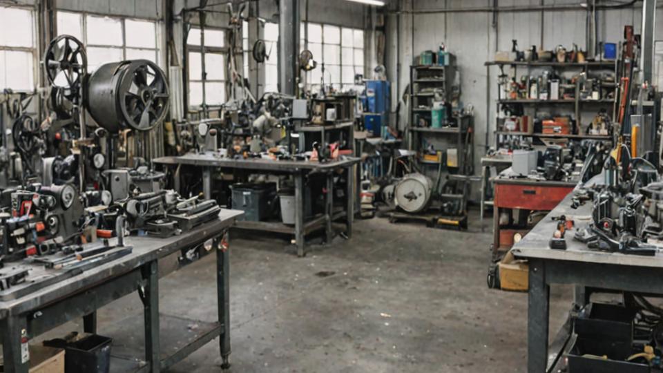 Professional metal finishing workshop with industrial equipment